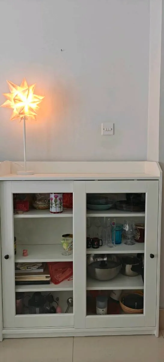 White Glass-Door Storage Cabinet + Handmade Star L - Image 1