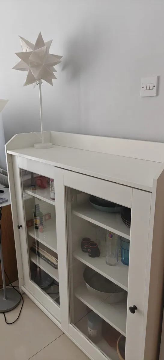 White Glass-Door Storage Cabinet + Handmade Star L - Image 2