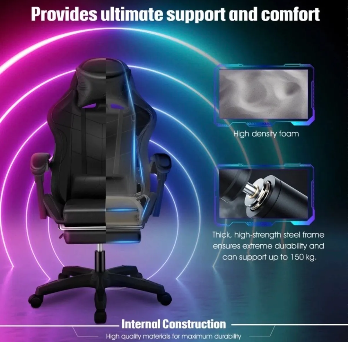 Gaming Chair with Footrest &Bluetooth Speakers NEW - Image 4