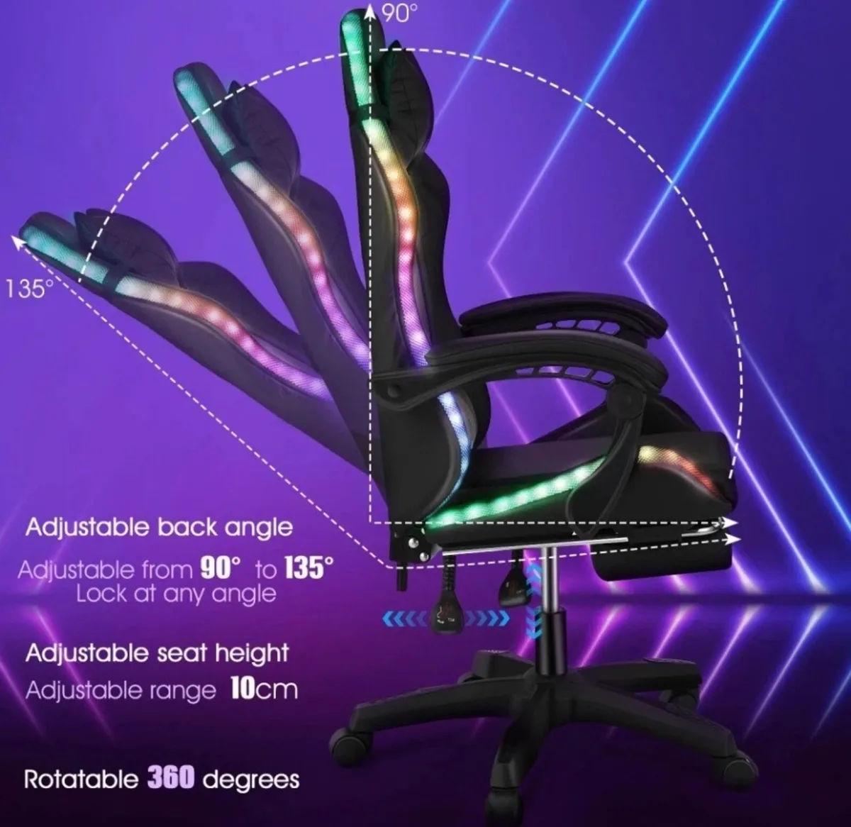 Gaming Chair with Footrest &Bluetooth Speakers NEW - Image 3