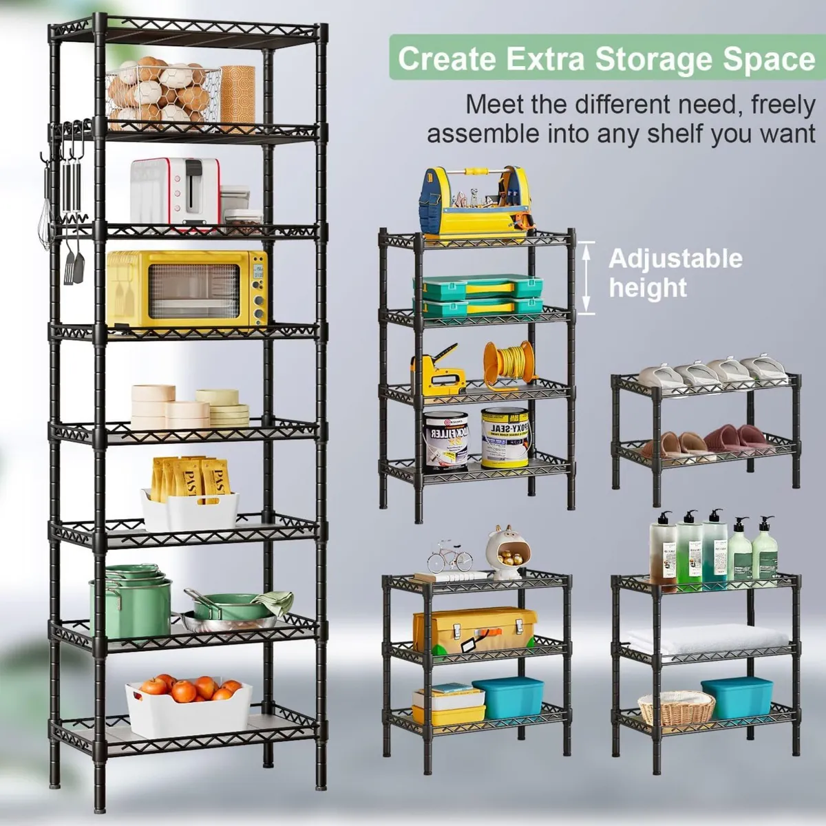 8-Tier Wire Shelving Unit 8 Shelves Metal - Image 4