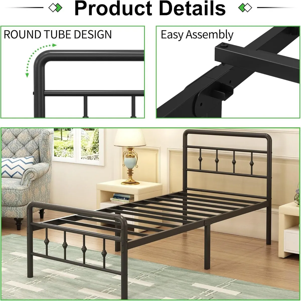 Bed Frame with Victorian Headboard and Footboard - Image 4