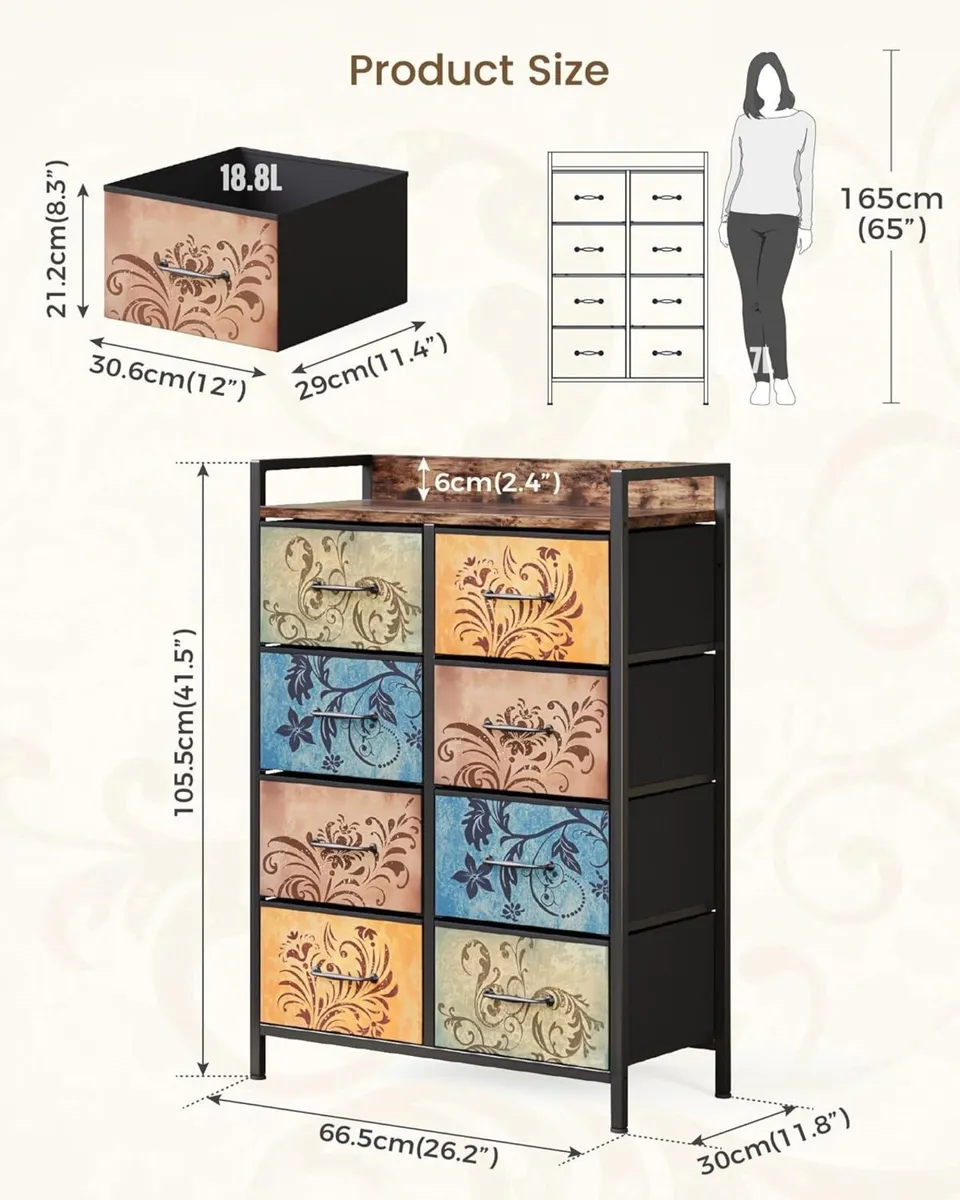 Chest of Drawers Bedroom 8 Fabric Retro Floral - Image 3