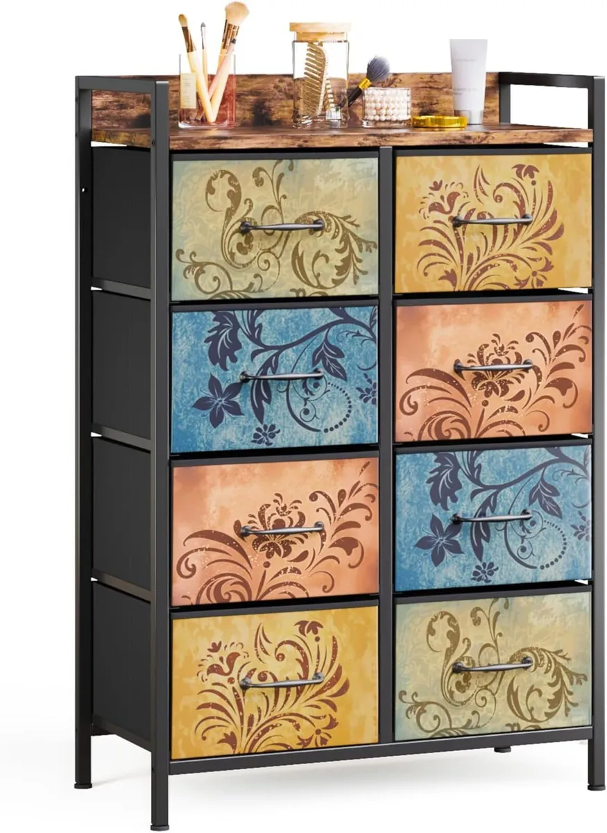 Chest of Drawers Bedroom 8 Fabric Retro Floral - Image 1