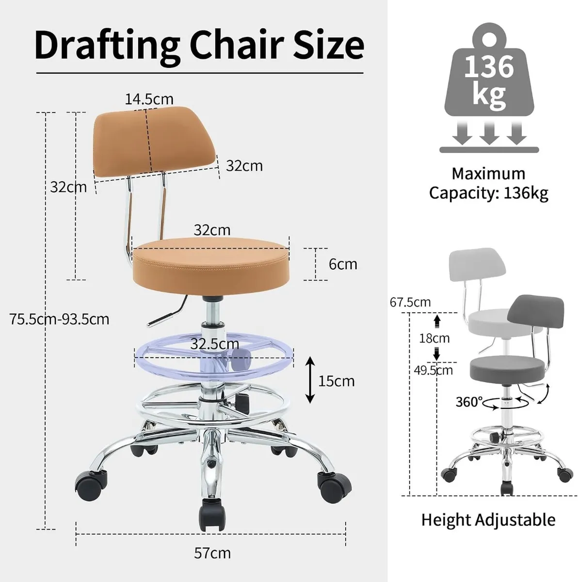 Ergonomic Rolling Office Stool Chair - Image 2