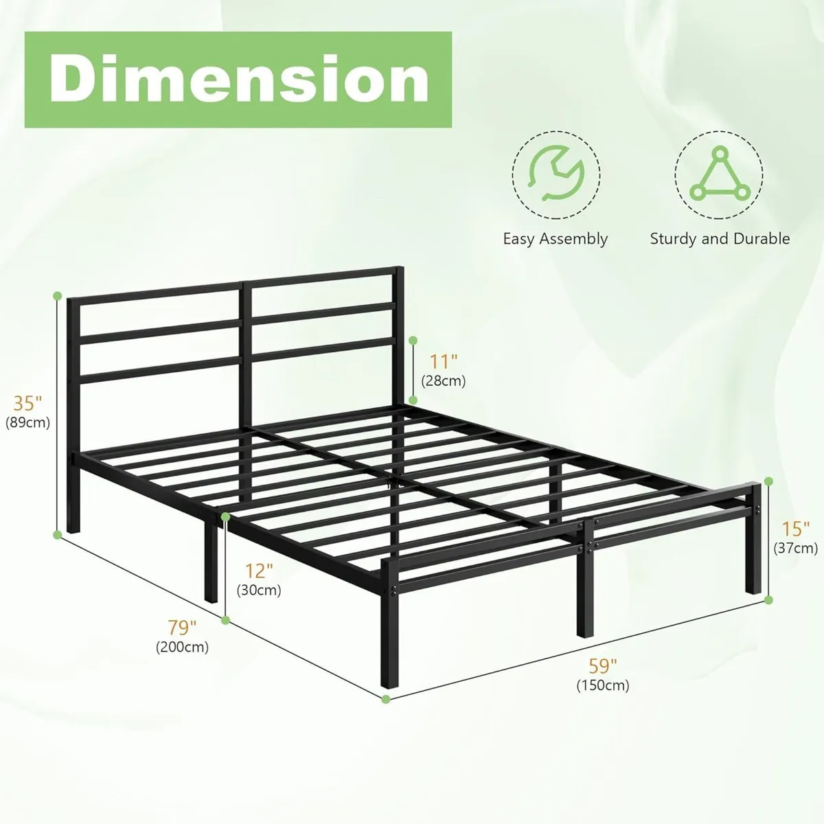 Metal Bed Frame with Headboard and Footboard - Image 2