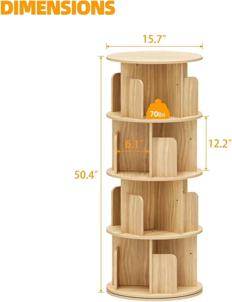 4 Tier Rotating Bookshelf 360 Display Spinning - Image 3