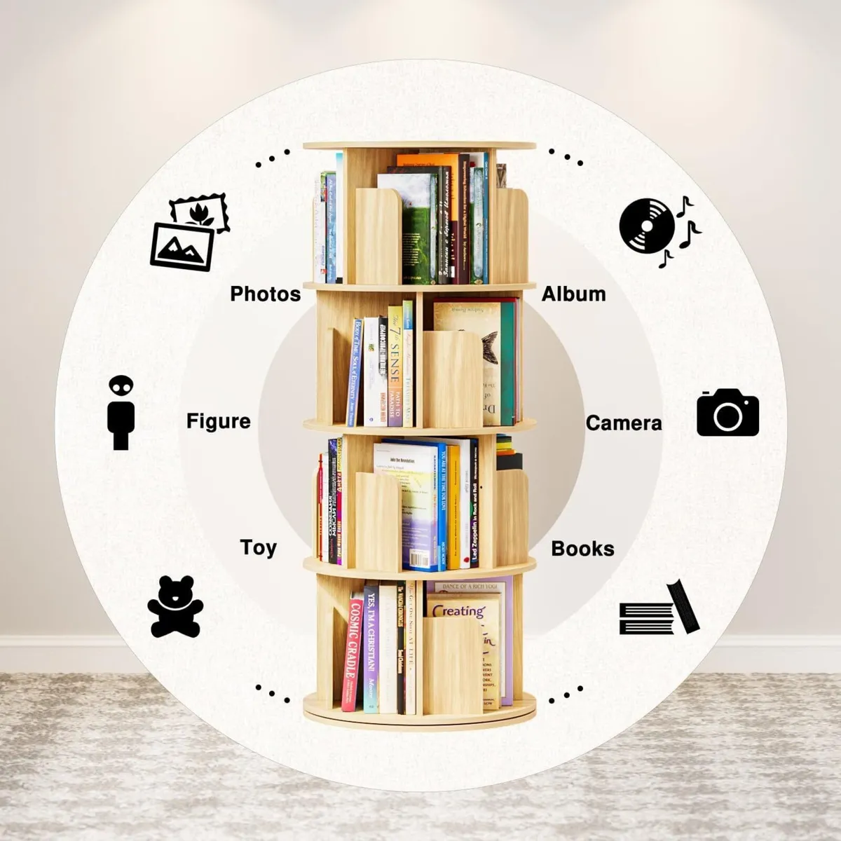 4 Tier Rotating Bookshelf 360 Display Spinning - Image 4