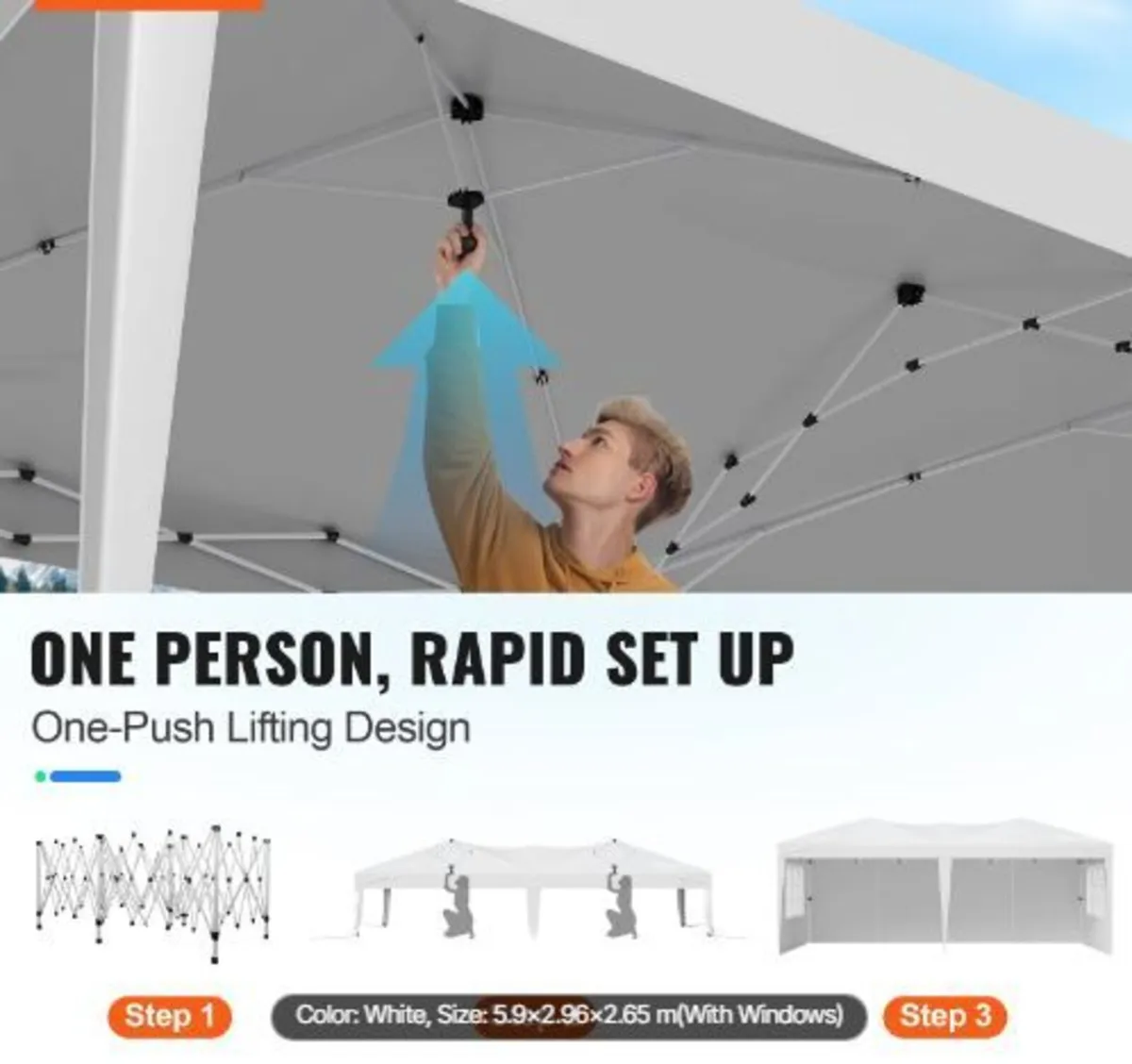 op Up Canopy, 5.9 x 2.96 m Instant Canopy Portable - Image 2