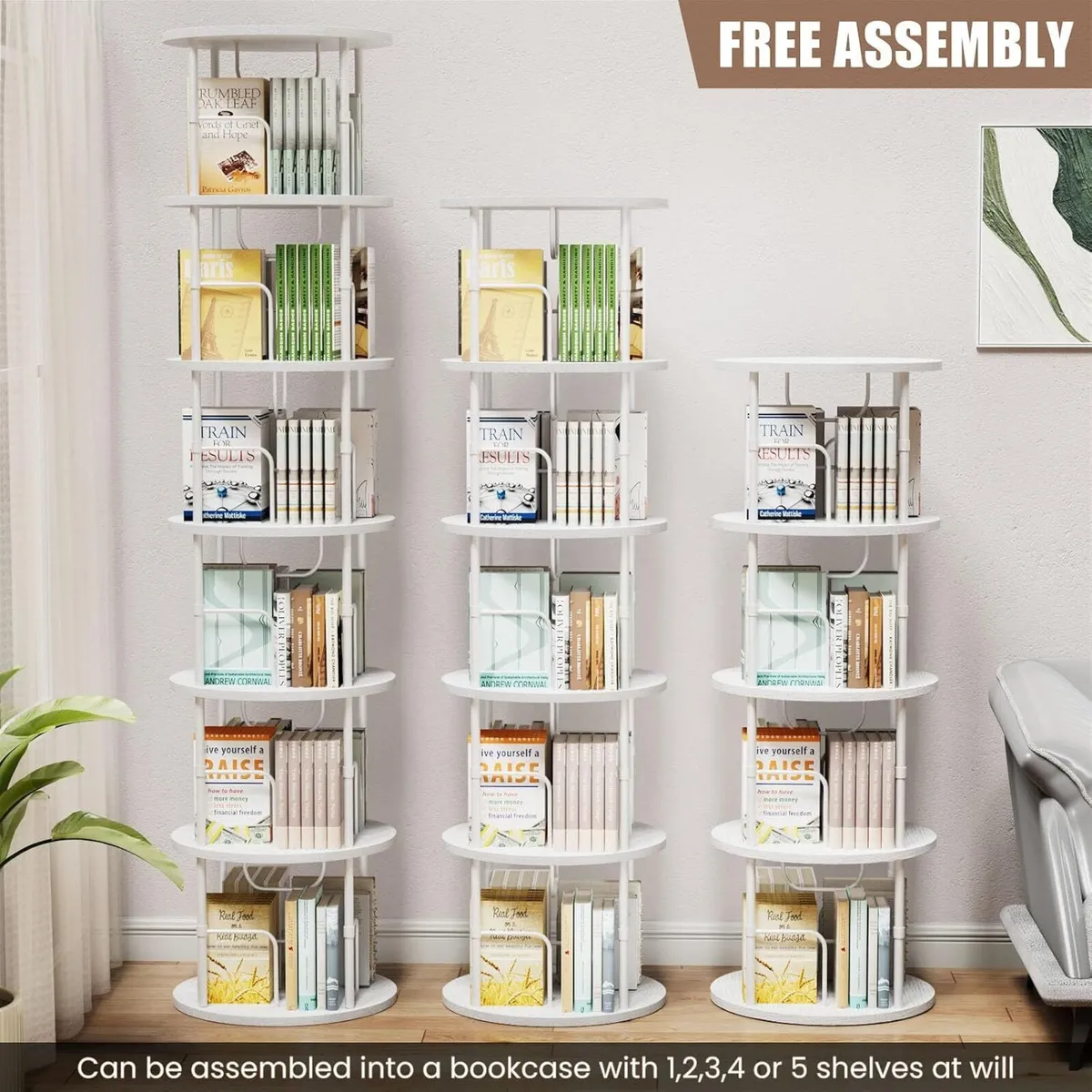 6 Tier Rotating Bookshelf Corner Tower Round - Image 4