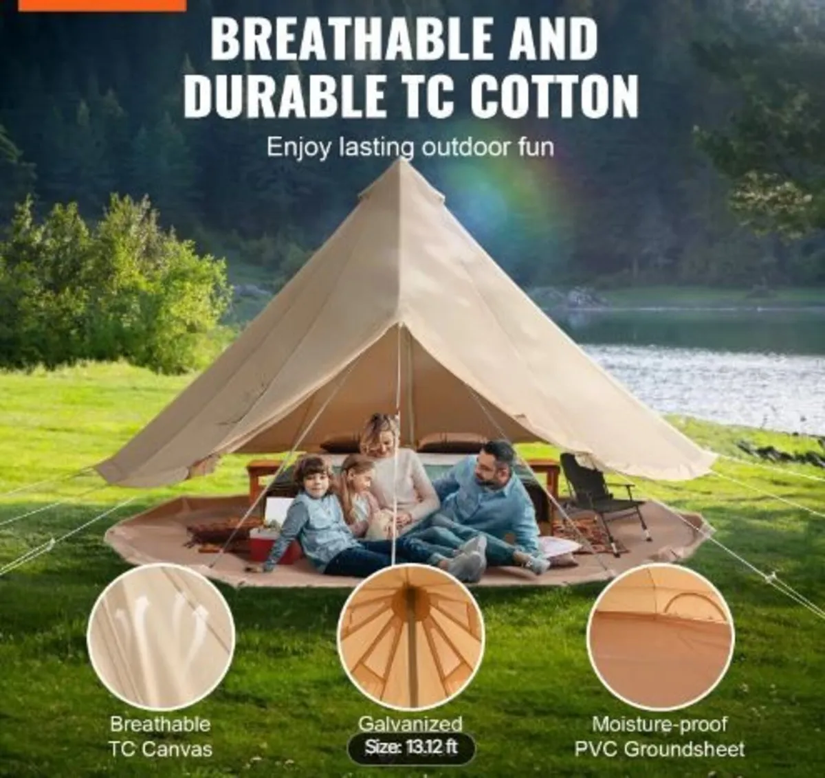 Canvas Bell Tent, 4 Seasons 4 m/13.12 ft Yurt Tent - Image 2