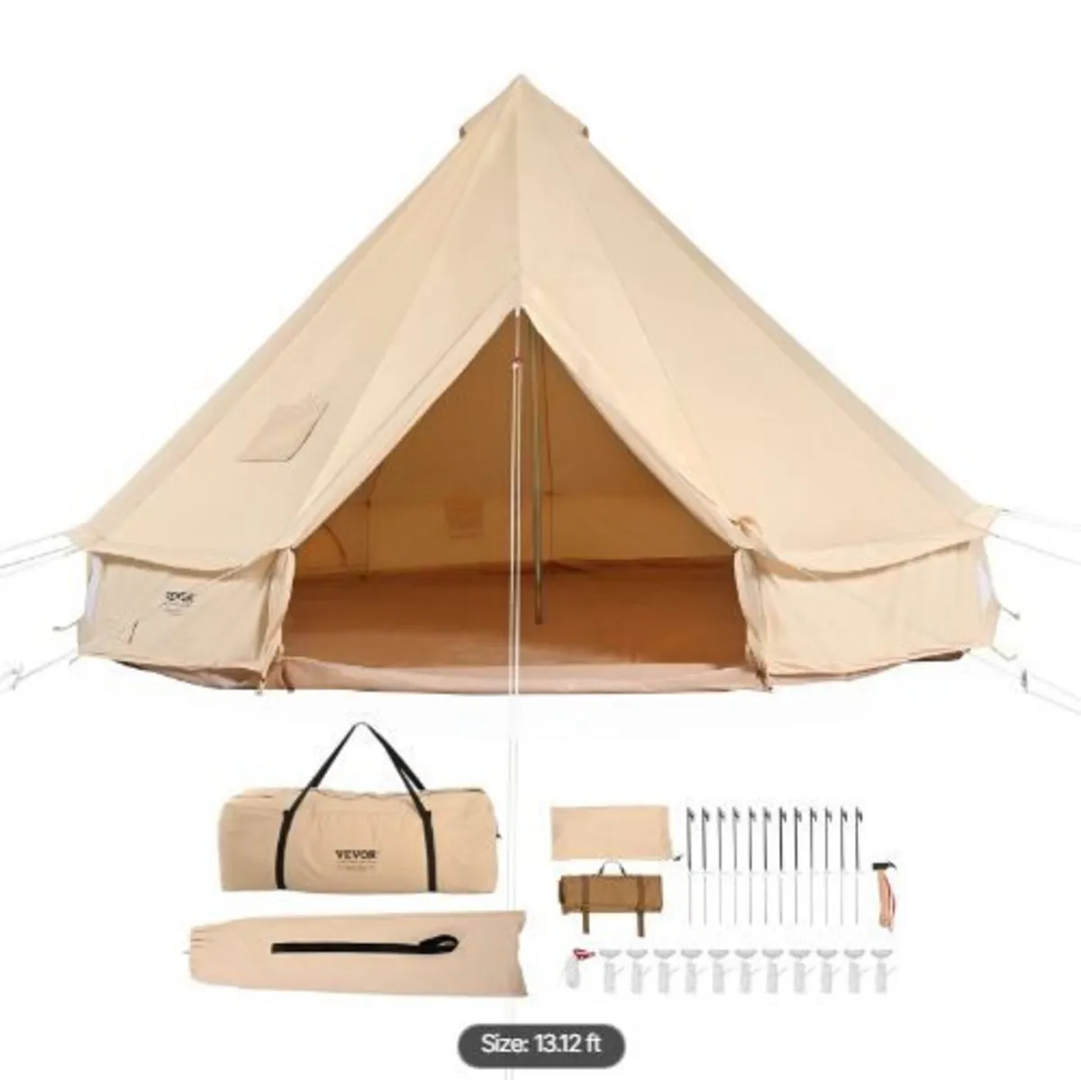 Canvas Bell Tent, 4 Seasons 4 m/13.12 ft Yurt Tent - Image 4