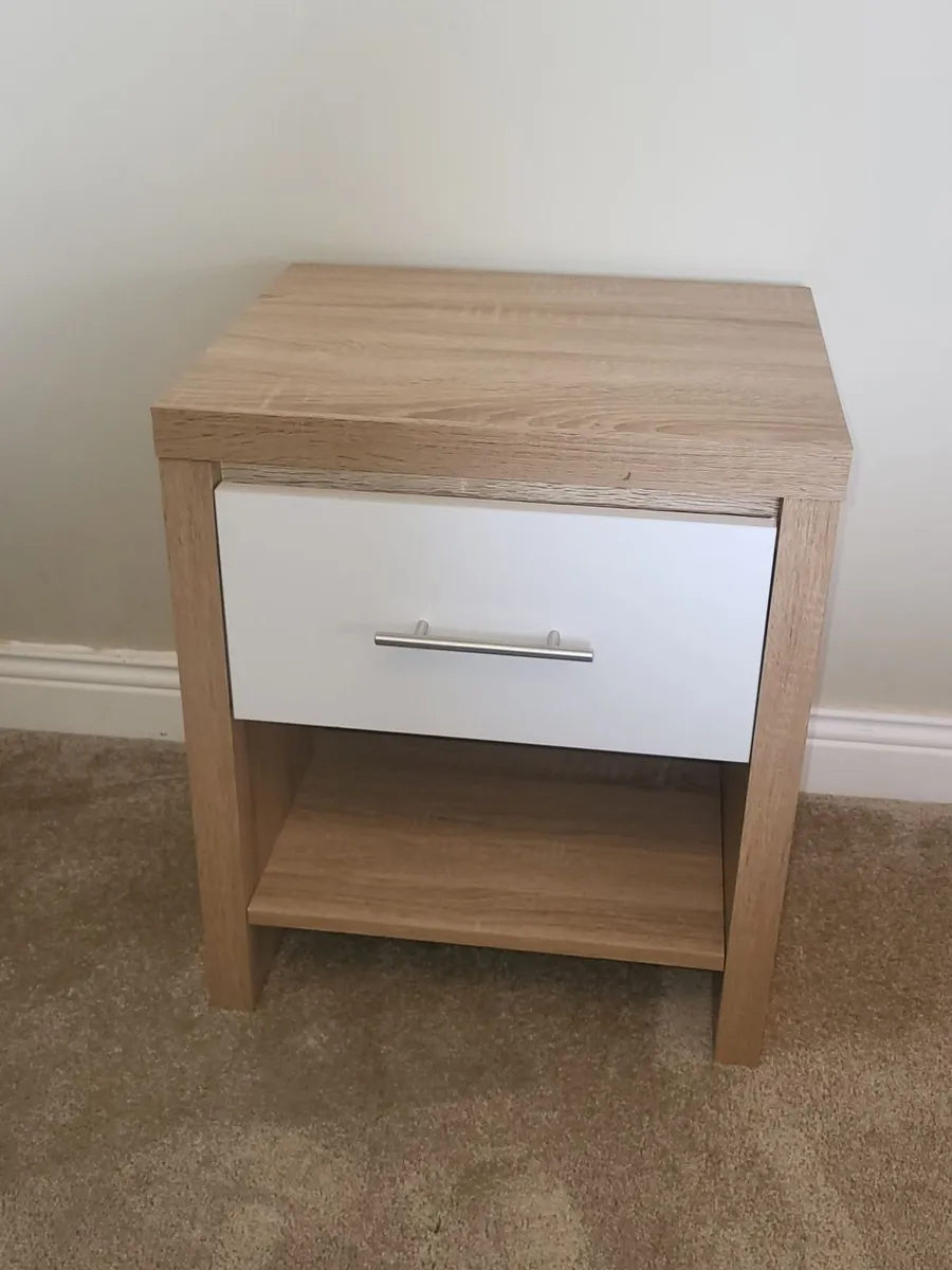 Oak and White Bedside Locker (NEW) - Image 1