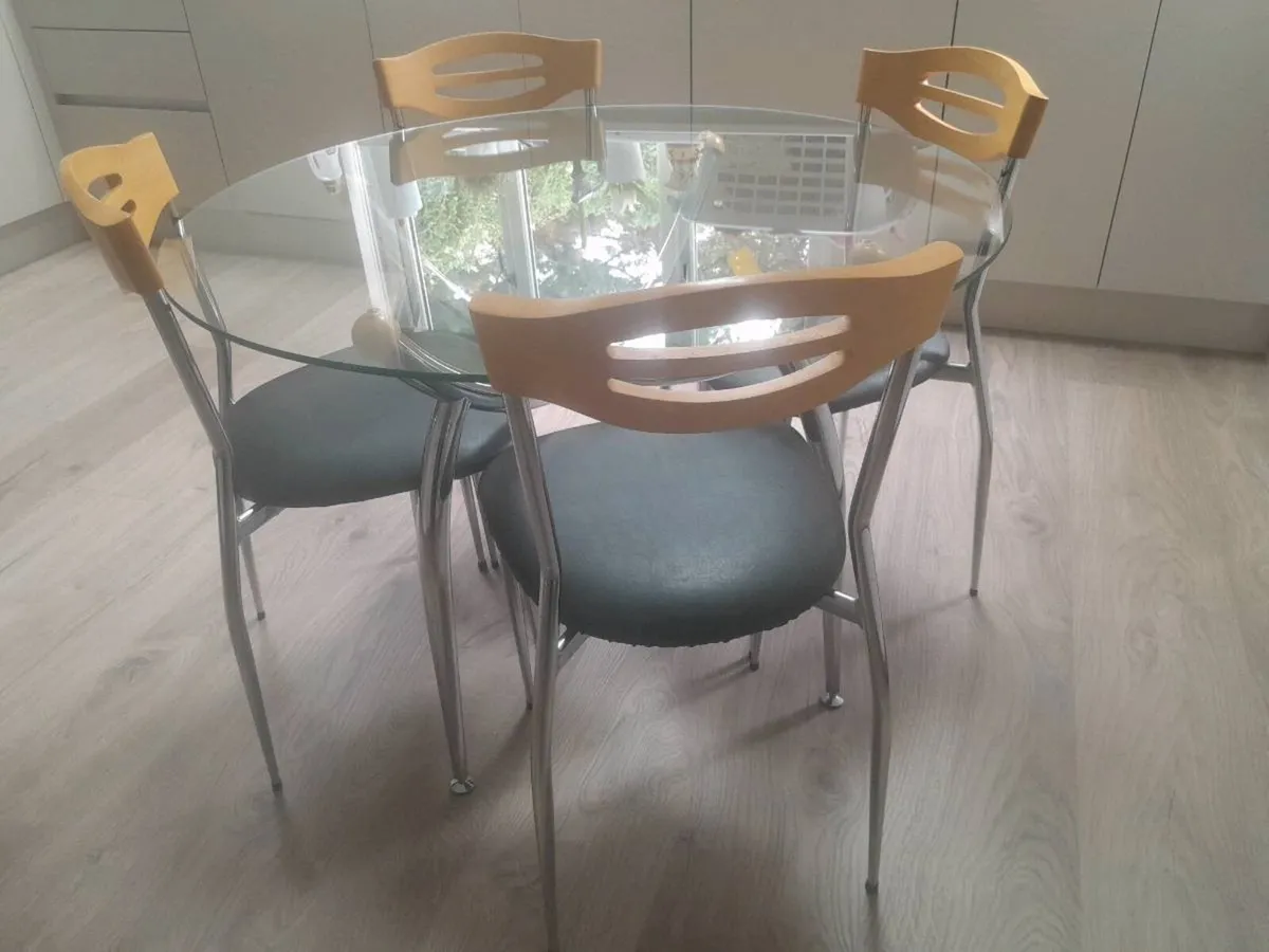 Modern Glass Dining Table and 4 Chairs Set – 108cm - Image 2
