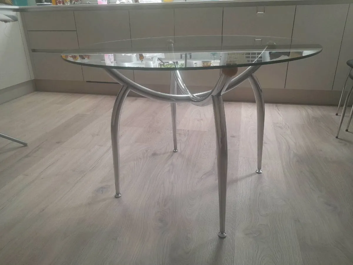 Modern Glass Dining Table and 4 Chairs Set – 108cm - Image 3