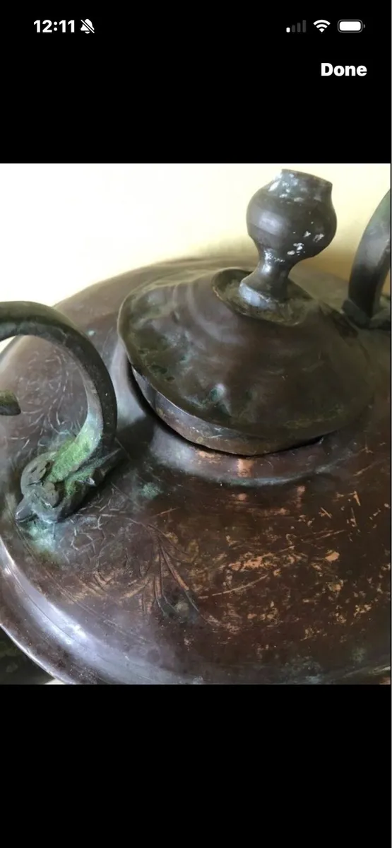 Large Antique Brass & Copper Kettle - Image 4