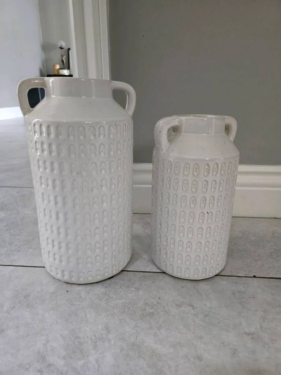 Pair of White Textured Ceramic Decorative Vases