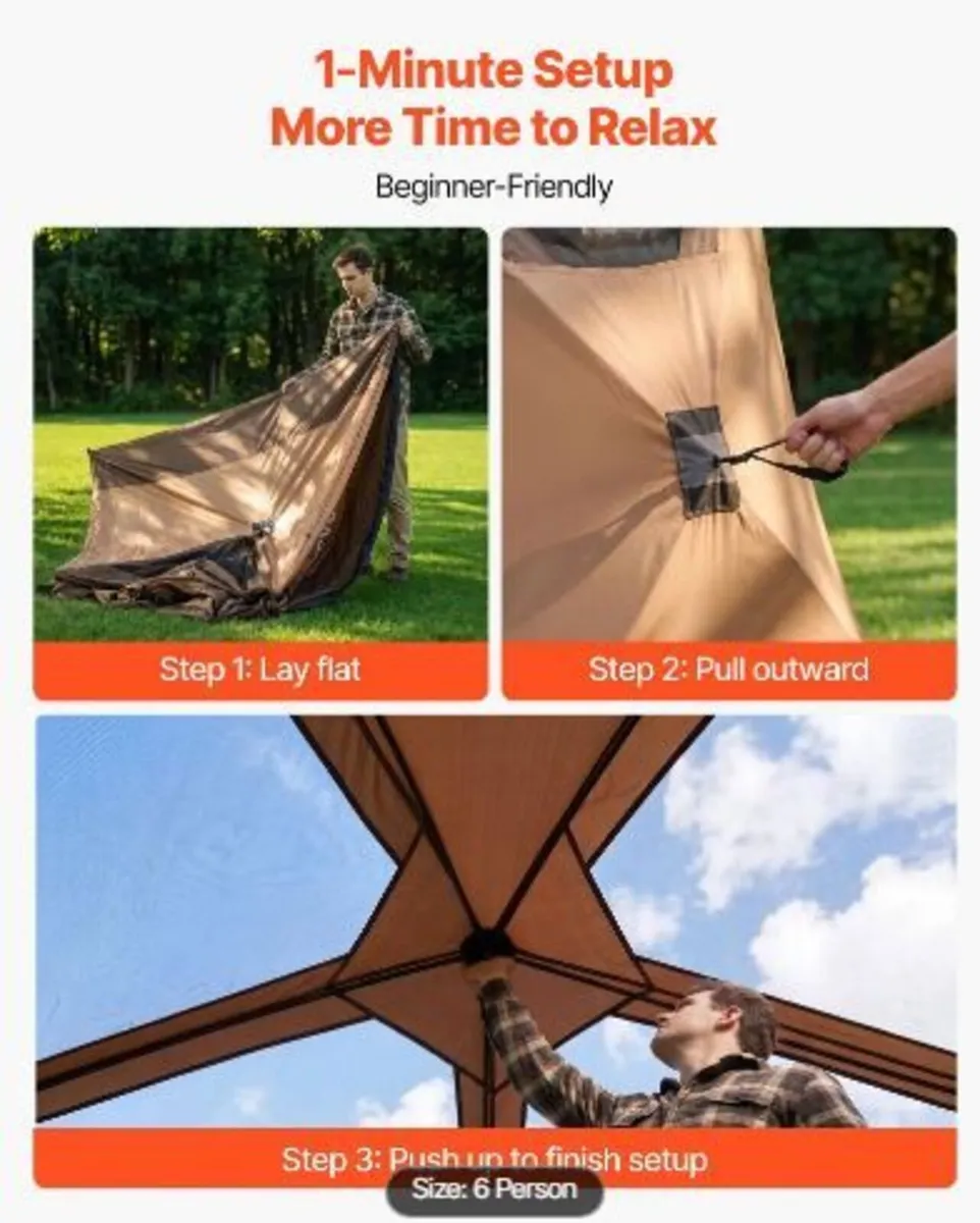 Camping Tent, 6 Person Pop Up Instant Cabin Tent - Image 2