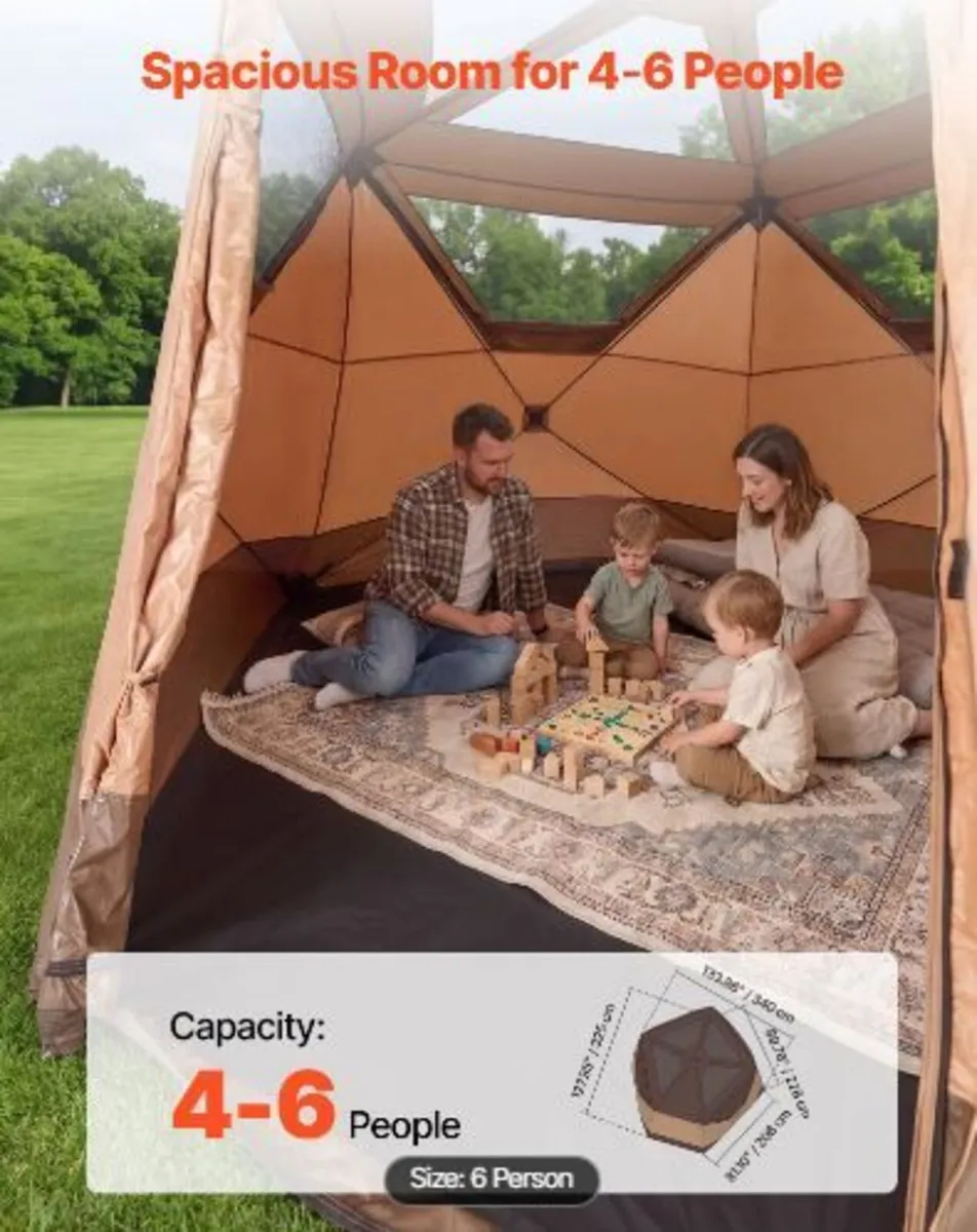 Camping Tent, 6 Person Pop Up Instant Cabin Tent - Image 4