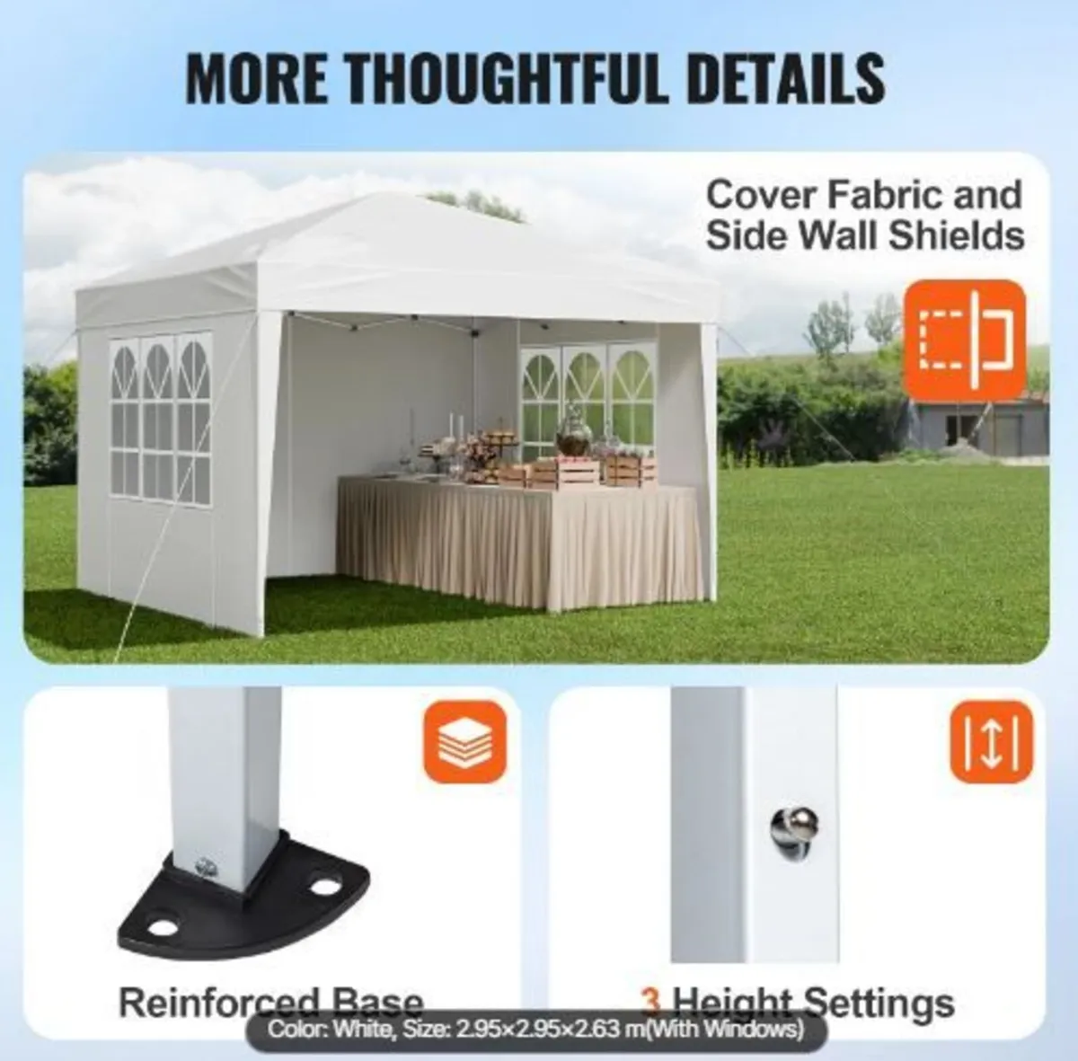 Pop Up Canopy, 2.95 x 2.95 m Instant Canopy - Image 2