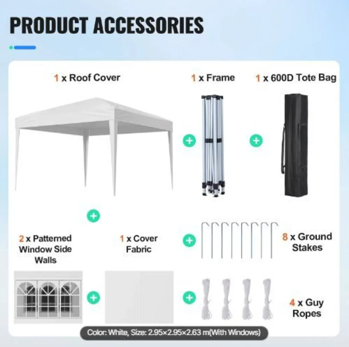 Pop Up Canopy, 2.95 x 2.95 m Instant Canopy - Image 4