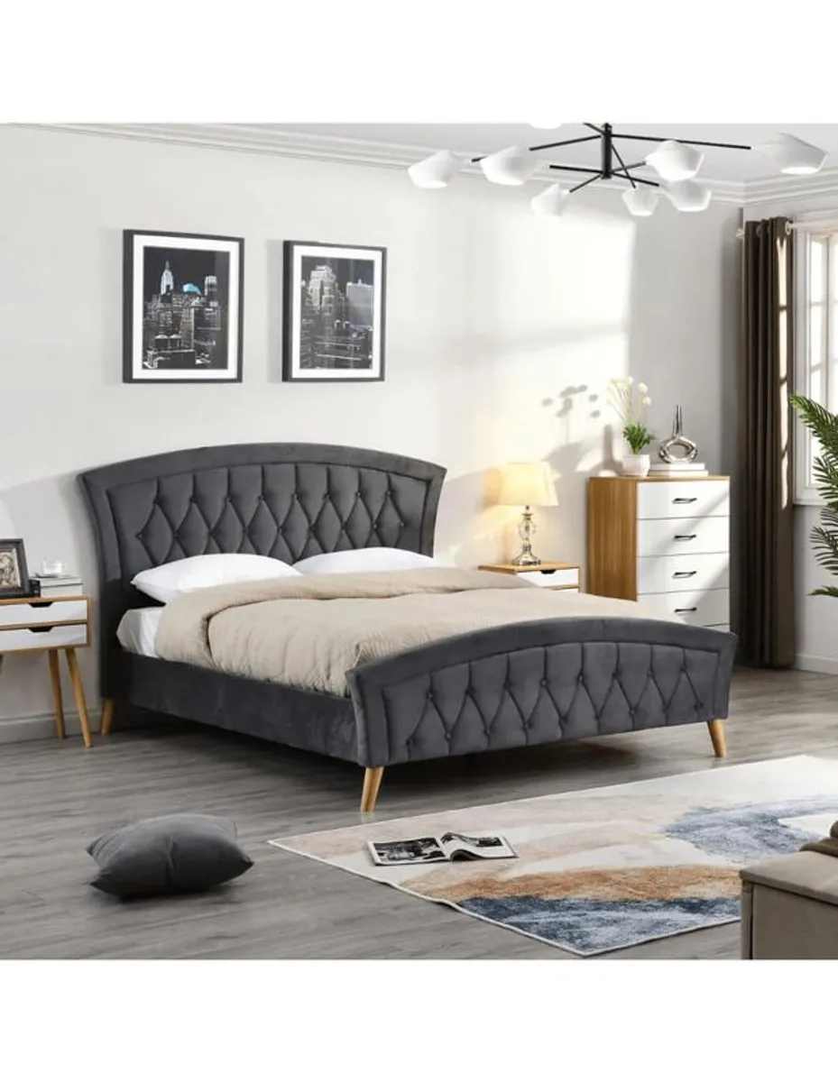 4'6 ft Grey Bedframe, Back Care Mattress & Ikea Coffee Table - FOR SALE - Image 1