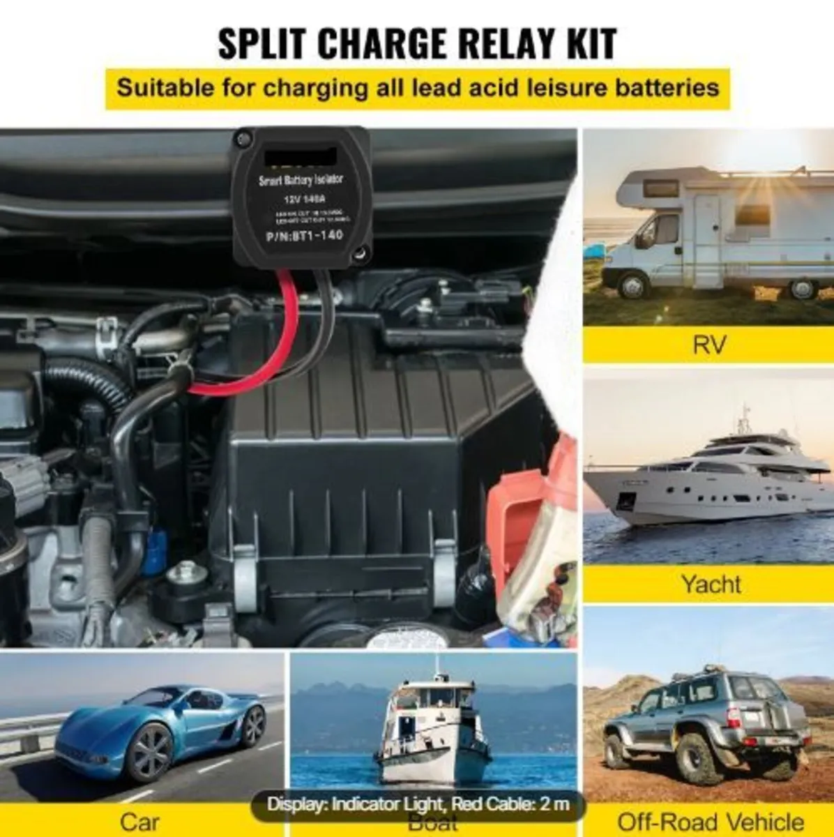 Split Charge Relay Kit, 2mtr 12V - Image 2
