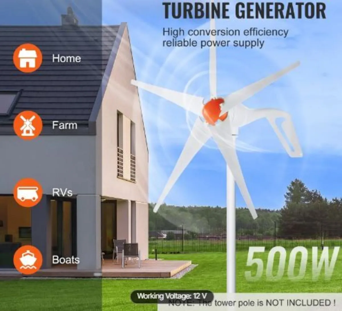 500W Wind Turbine Generator, 12V Wind - Image 3