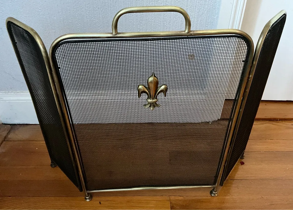 Vintage 19th Century Brass Folding Fire Guard - Image 1