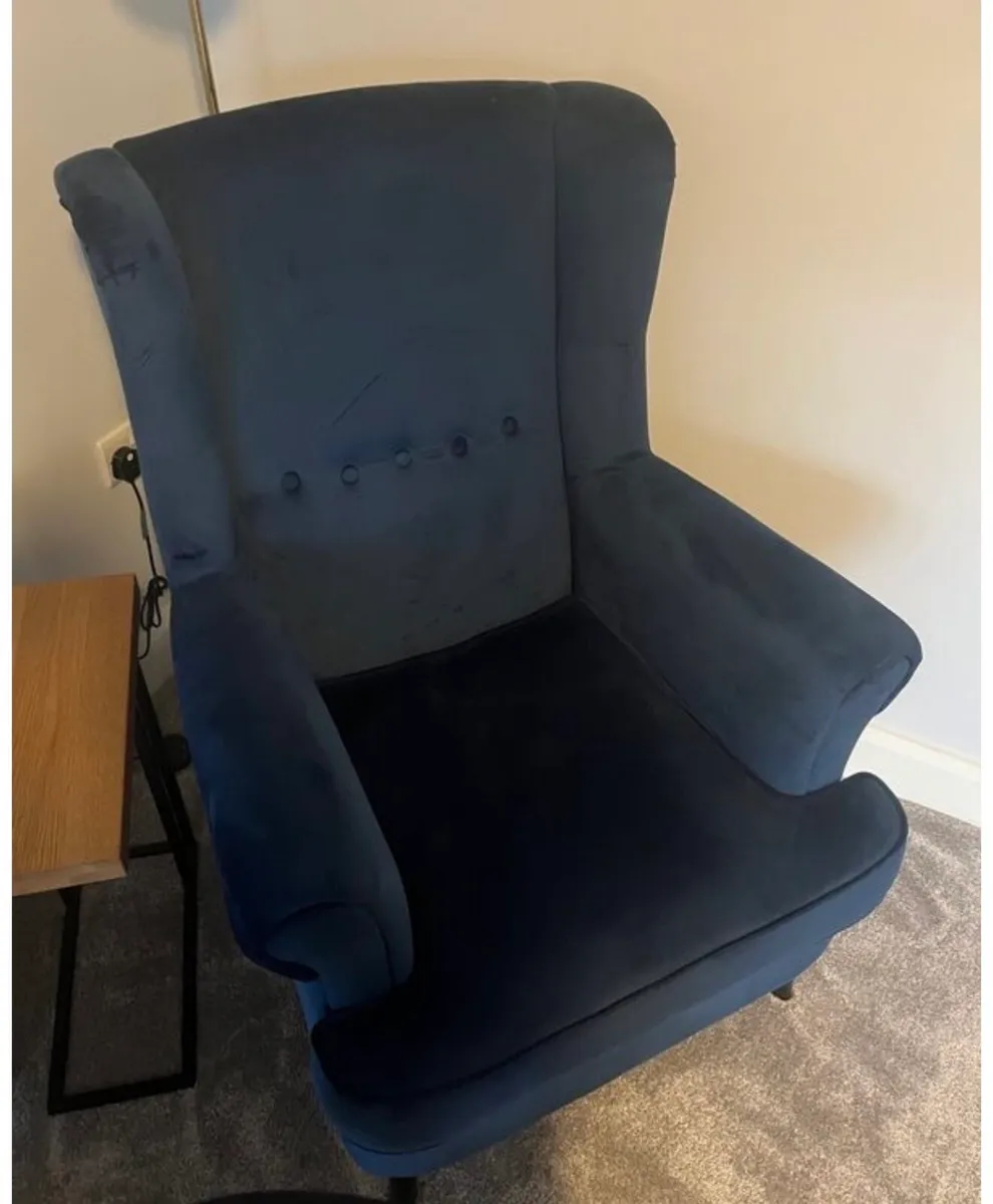Royal Blue Velvet Wingback Accent Chair - Image 2