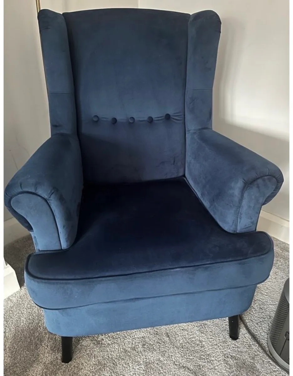 Royal Blue Velvet Wingback Accent Chair - Image 1