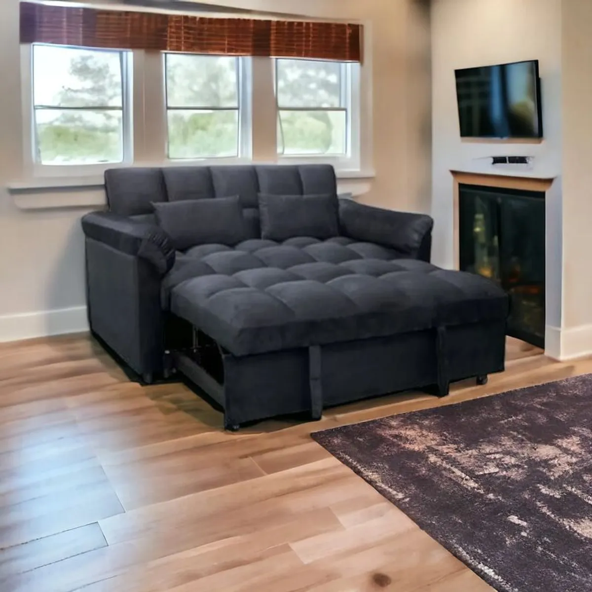 Black Velvet Pull-Out Corner Sofa Bed Best price in Ireland - Image 2