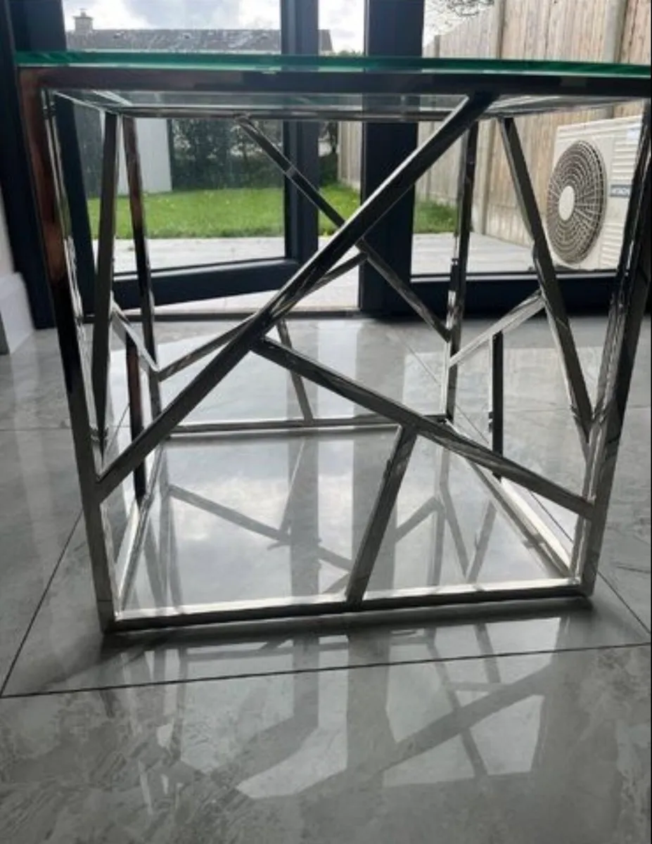 Modern Glass & Chrome Side Table - Image 2
