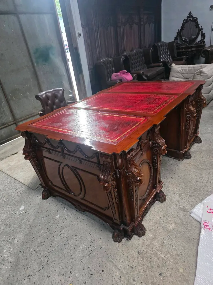 Monumental Renaissance Revival Executive Desk with - Image 1