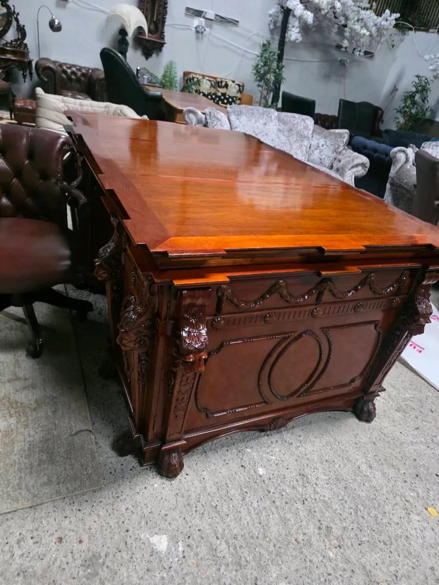 Monumental Renaissance Revival Executive Desk with - Image 2