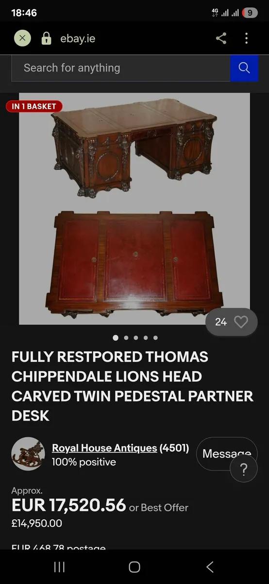 Monumental Renaissance Revival Executive Desk with - Image 3