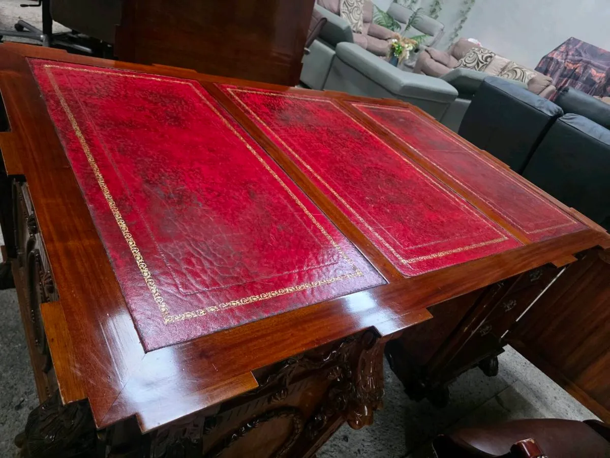 Monumental Renaissance Revival Executive Desk with - Image 4