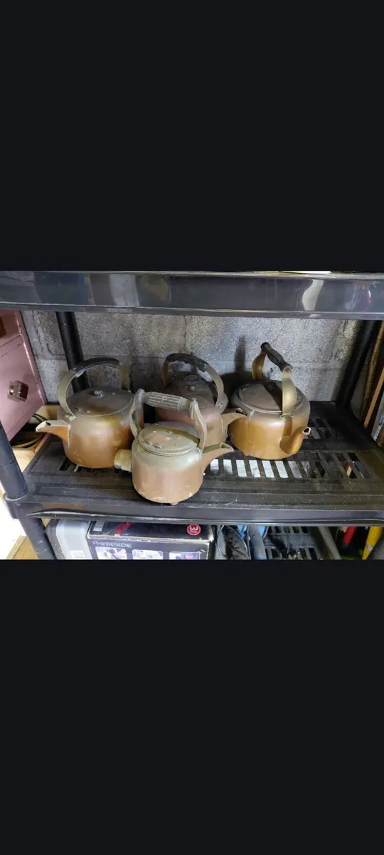 vintage copper or copper-plated kettles/teapots