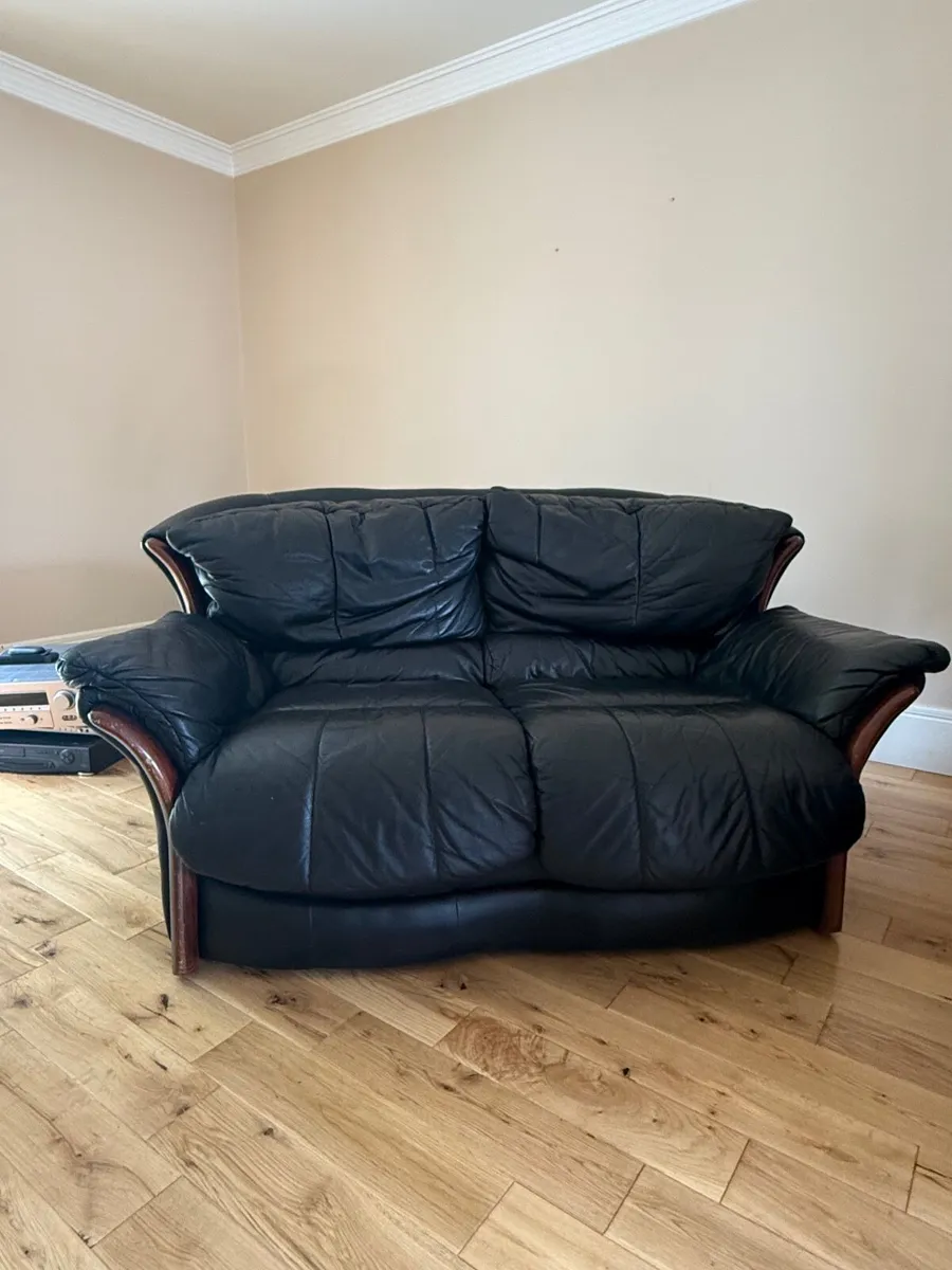 Stressless high back black leather 2 seat sofa - Image 1