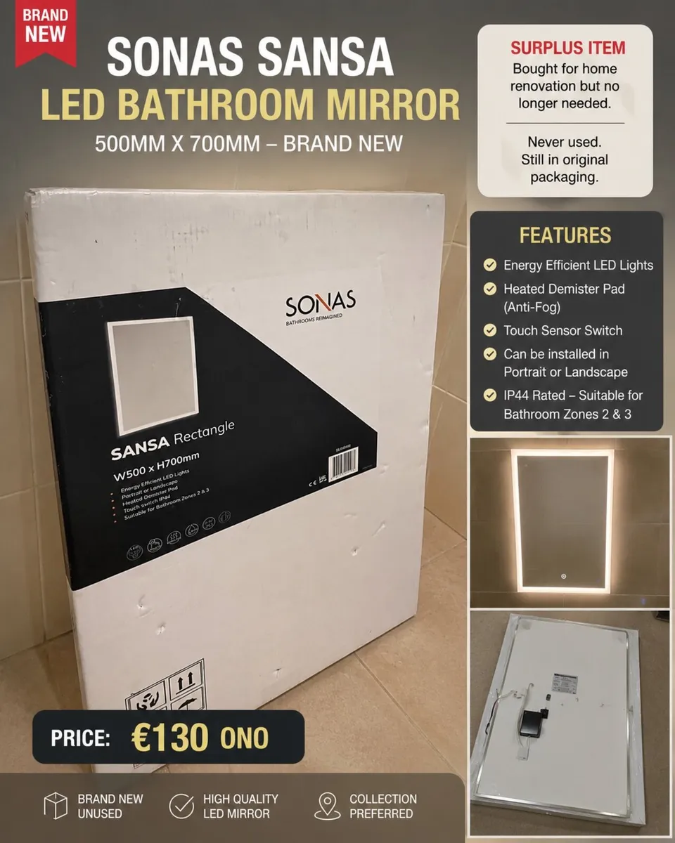 Brand New Sonas SANSA LED Bathroom mirror - Image 1