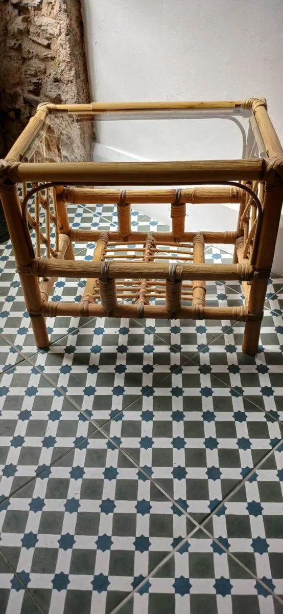 Vintage Bamboo Side Table With Glass Top - Image 1
