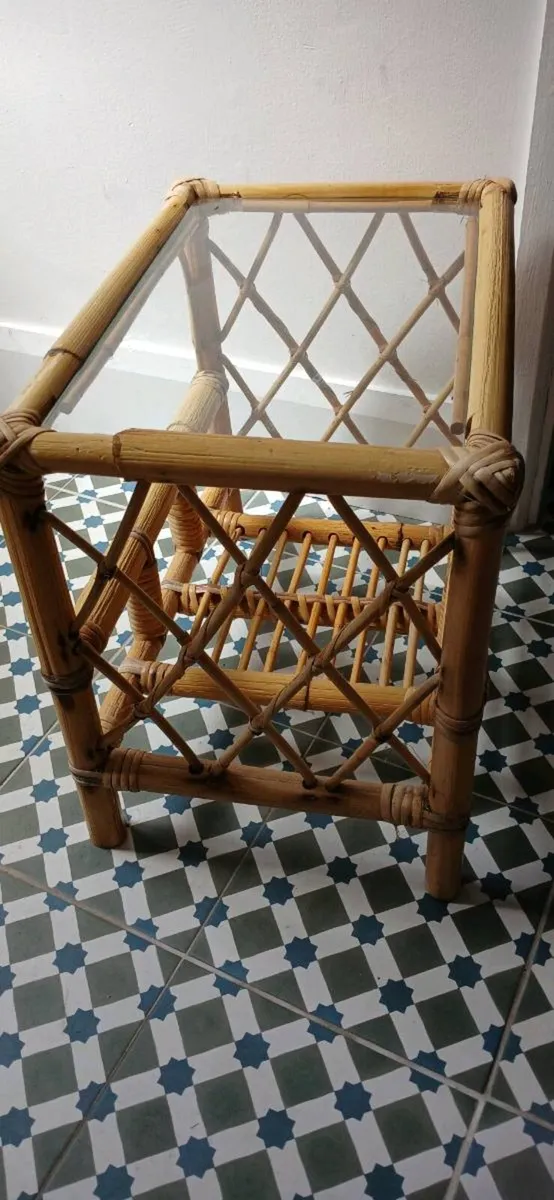 Vintage Bamboo Side Table With Glass Top - Image 3