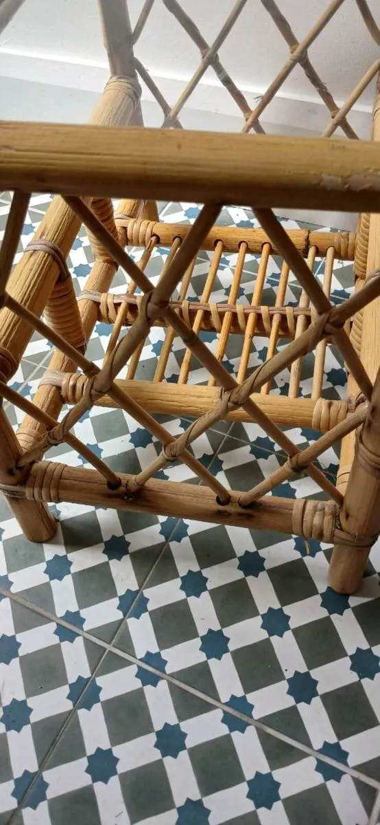 Vintage Bamboo Side Table With Glass Top - Image 4