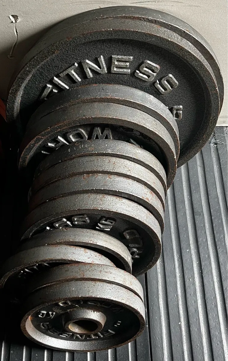 130kg vintage Olympic cast iron weight plates - Image 1