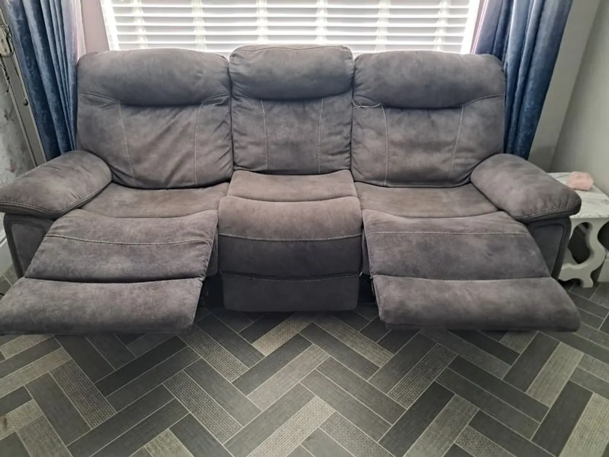 3 grey  seater reclining Sofa plus 2 armchairs recliner - Image 4