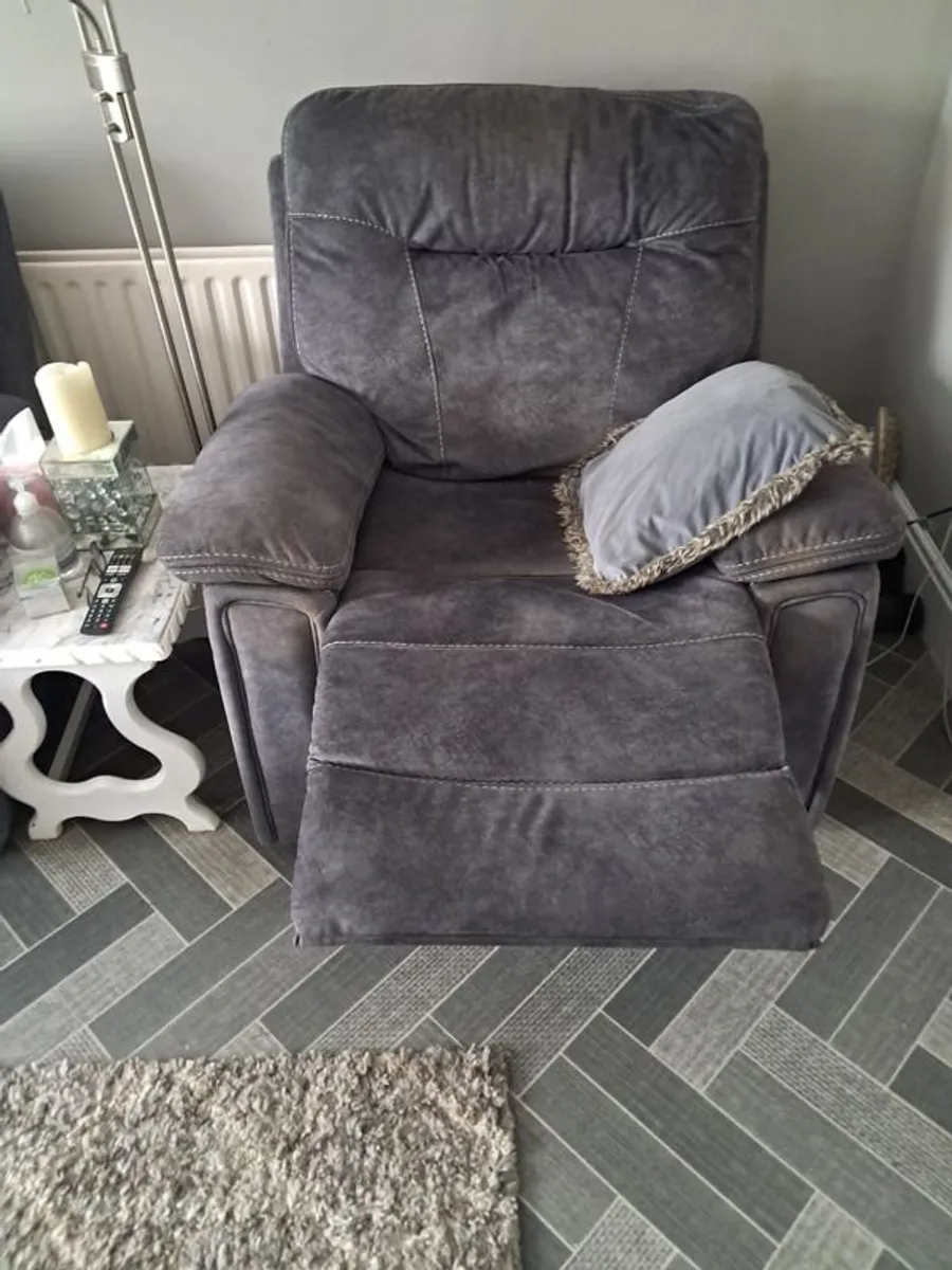 3 grey  seater reclining Sofa plus 2 armchairs recliner - Image 2