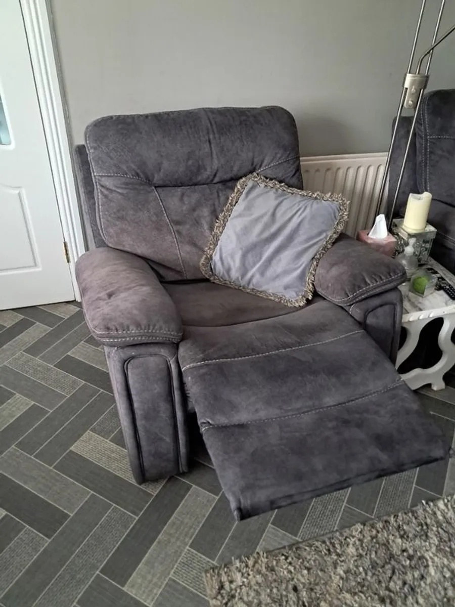 3 grey  seater reclining Sofa plus 2 armchairs recliner - Image 3