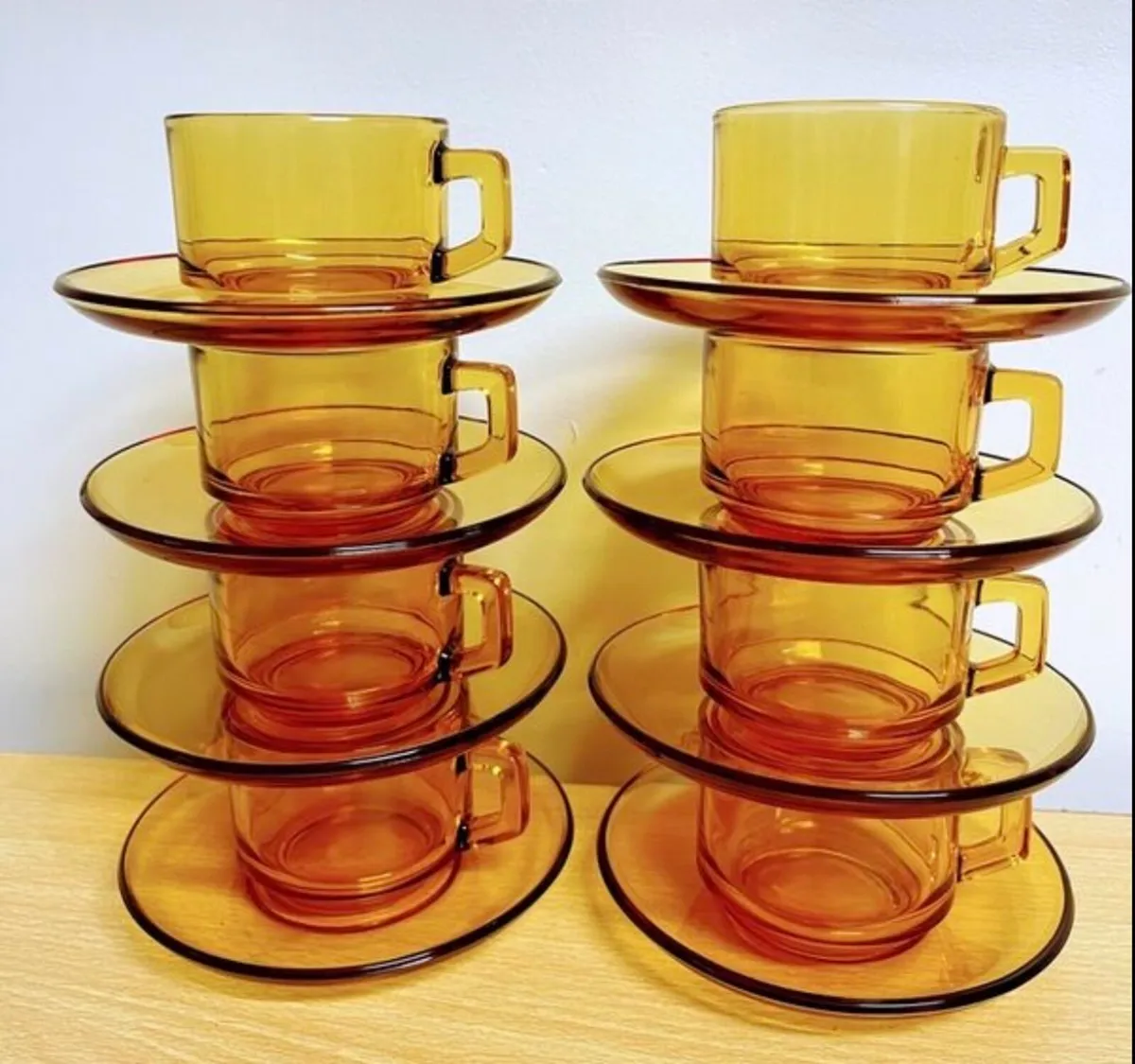 1970s Amber glass coffee cups and saucers - Image 1