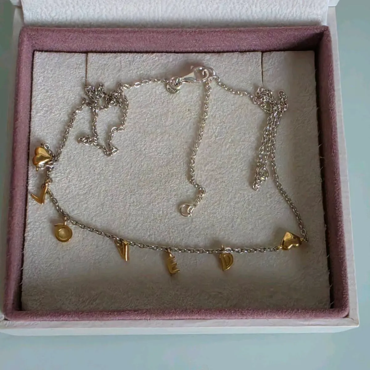 Pandora sterling silver/ yellow gold loved necklac - Image 1