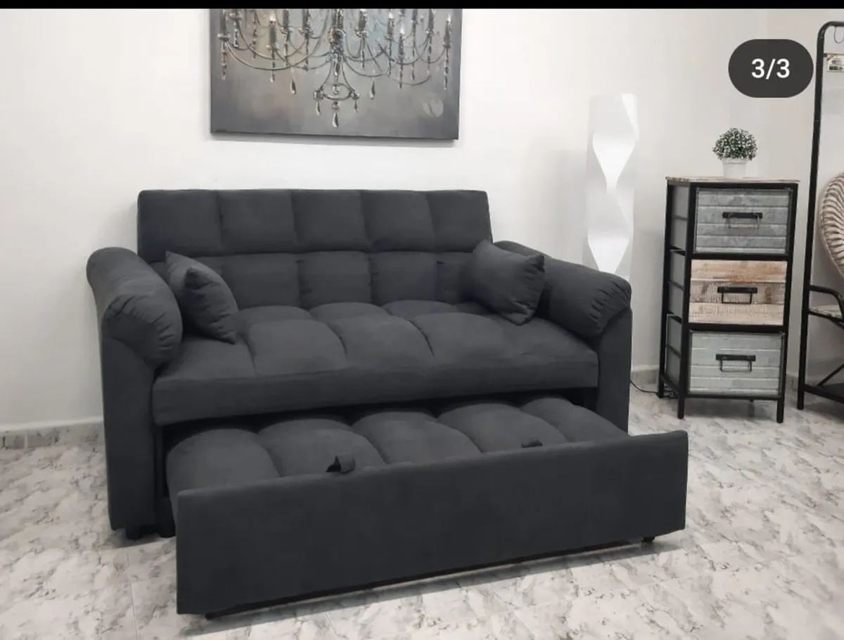 Pull Out Double Sofa Bed, Black - Image 1